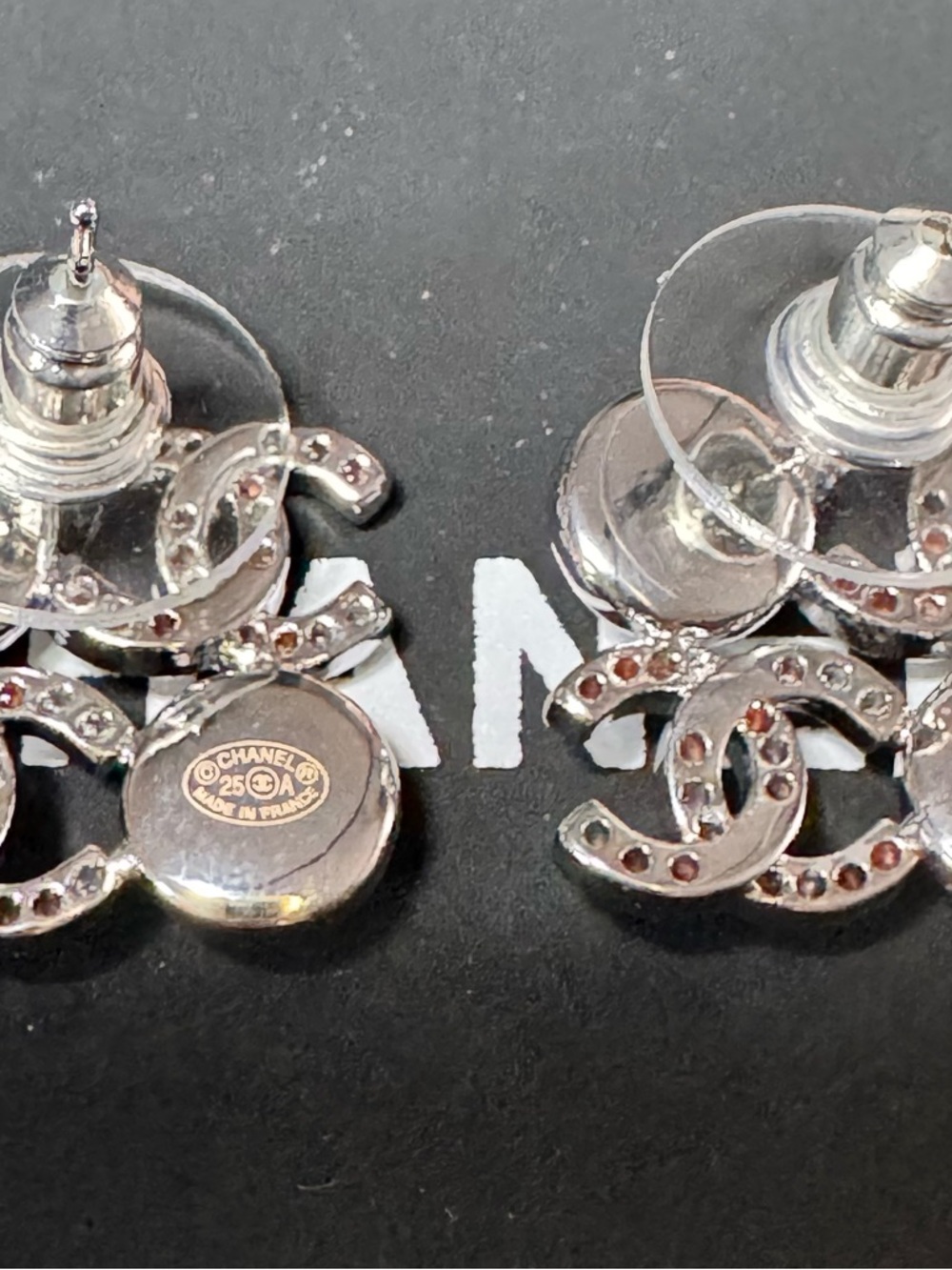 CHANEL Silver Crystal CC Logo Earrings with White Pearls - Picture 3 of 3